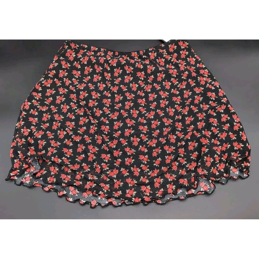 Art Class Girls' XXL 18 Black & Red Rose Print Sheer Chiffon & Lined Skirt